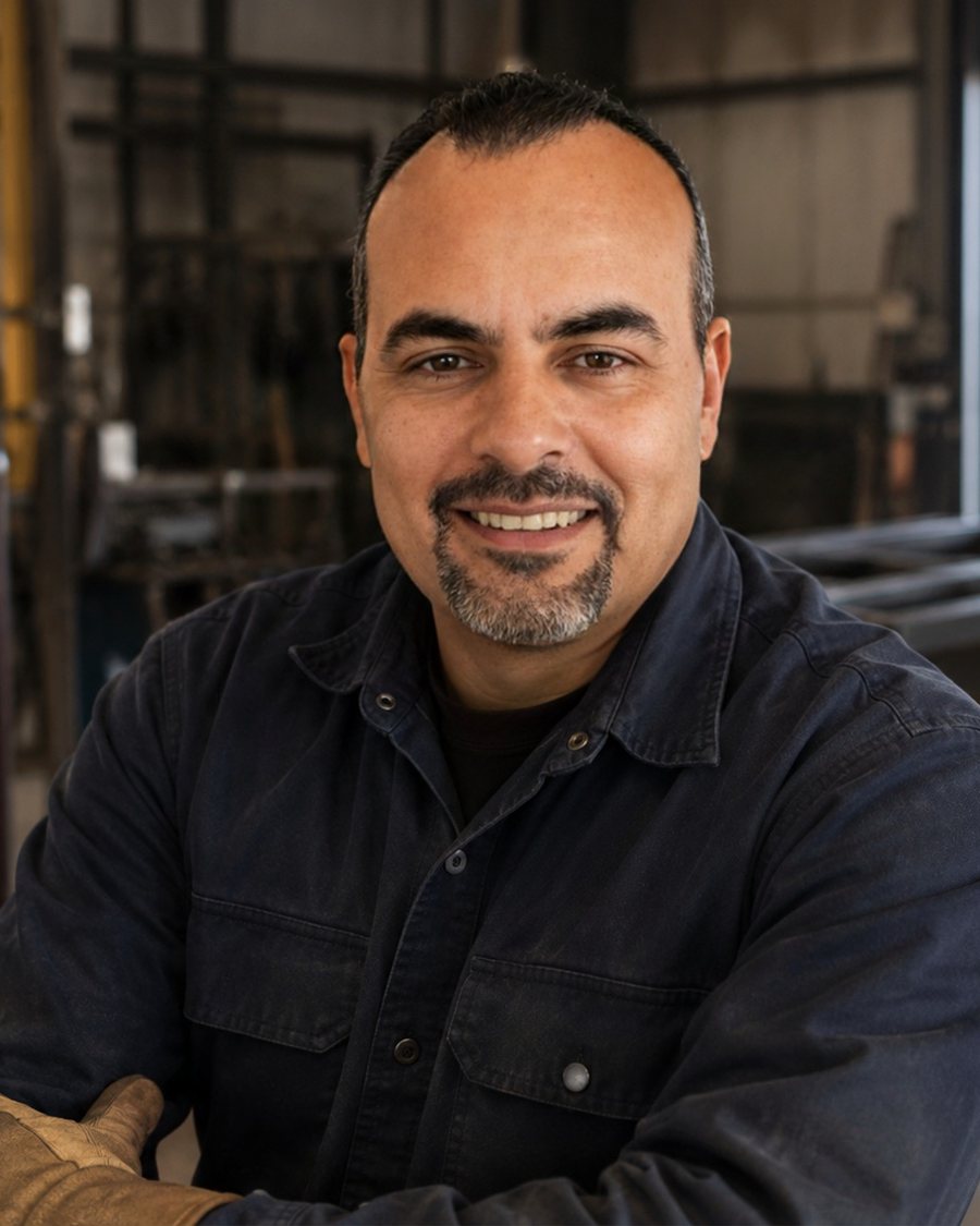 Carlos Alves, propietario y operador de Metallic Arts Welding LLC, en el taller